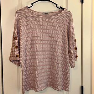 Stitchwurks 1X XL pink & white textured top with sleeve accent buttons